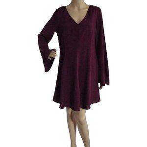 Altar'd State Dress Womens Size Medium Burgundy V-Neck lace up long bell sleeves